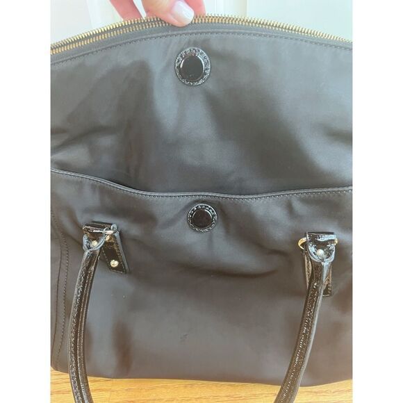 Kate Spade NY Black Nylon Purse Patent Leather Straps Carmen Fold Over Bag - Picture 11 of 16